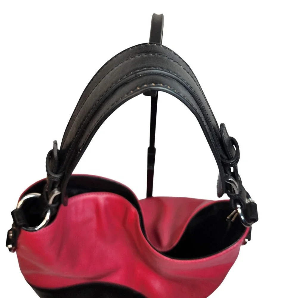 Two Tone Pink and‎ Black Leather Hobo Shoulder Bag with Adjustable Strap